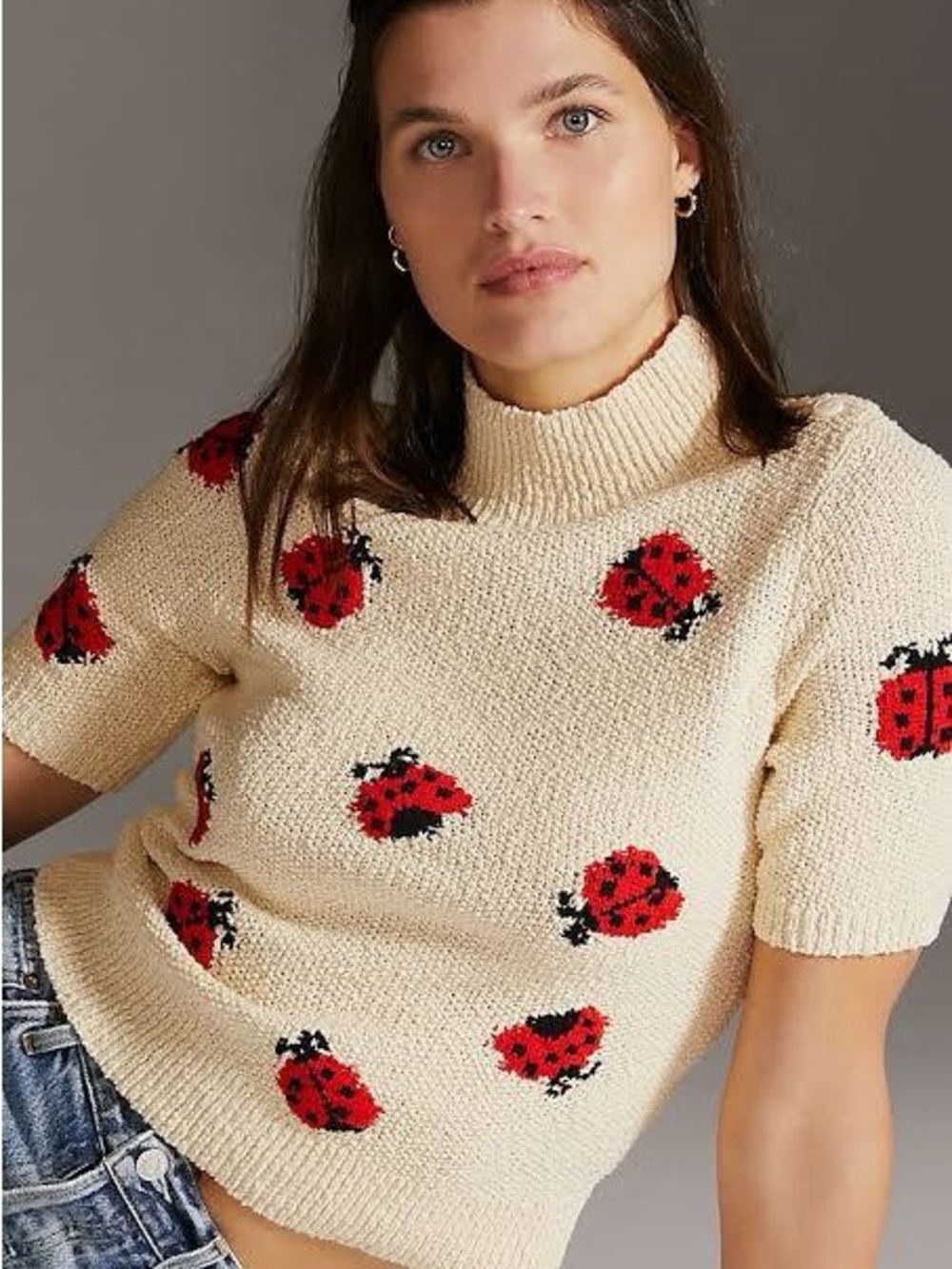 Anthropologie Maeve Elliana Ladybug Mock Neck Knit Sweater Small